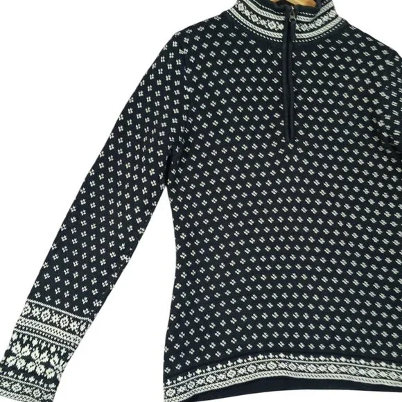 L.L. Bean, 100% Cotton, Nordic Fair Isle Sweater, 1/4 Zip, Black/White, Med.-Reg - Picture 3 of 16
